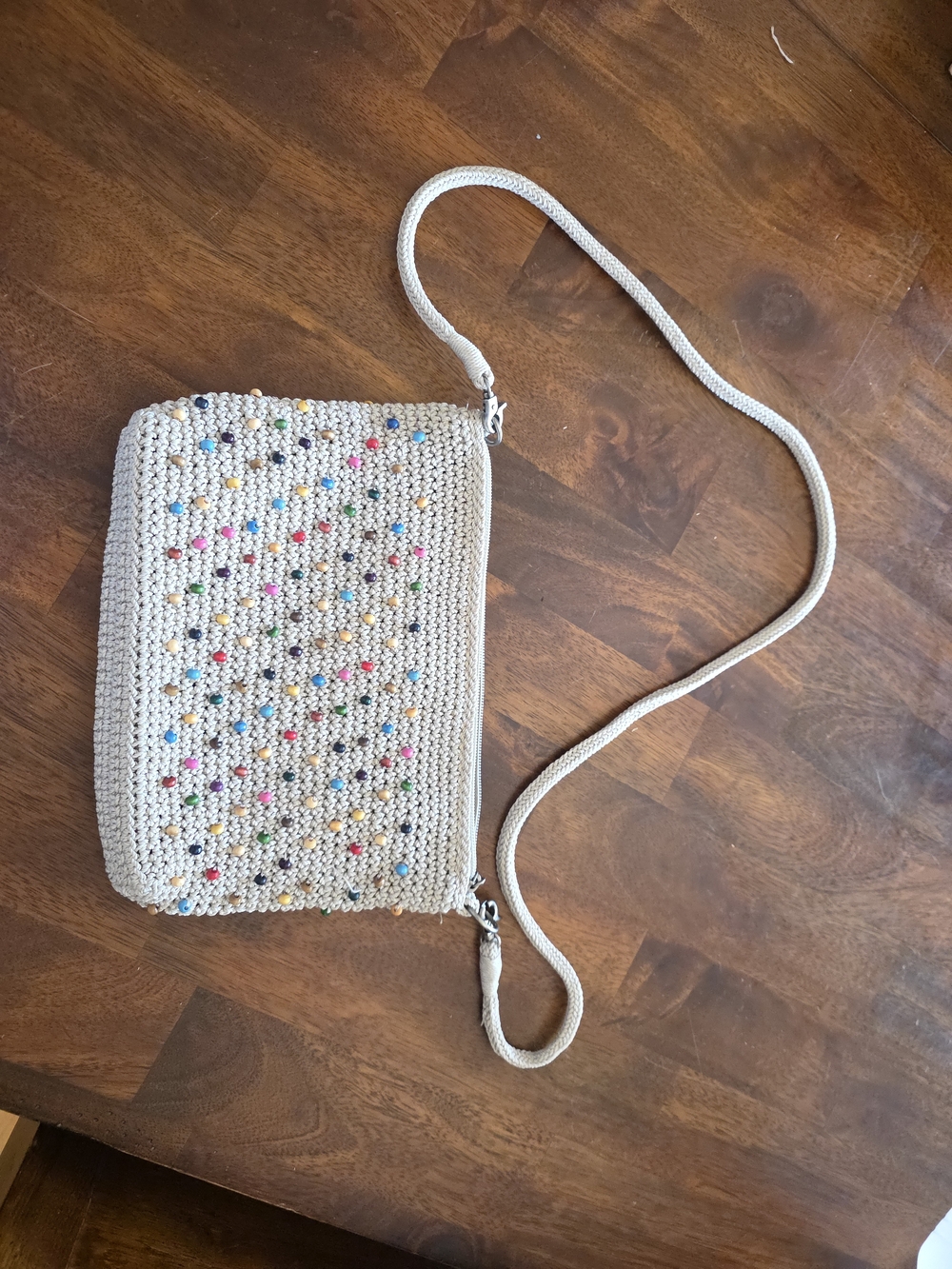 TheSak Ecru Crochet Crossbody Bag with Multicolor Beads